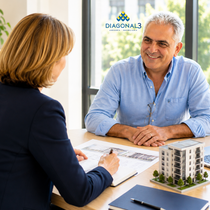 Reunión de trabajo del equipo Diagonal3 para asesorar en la compra, venta e inversión inmobiliaria.