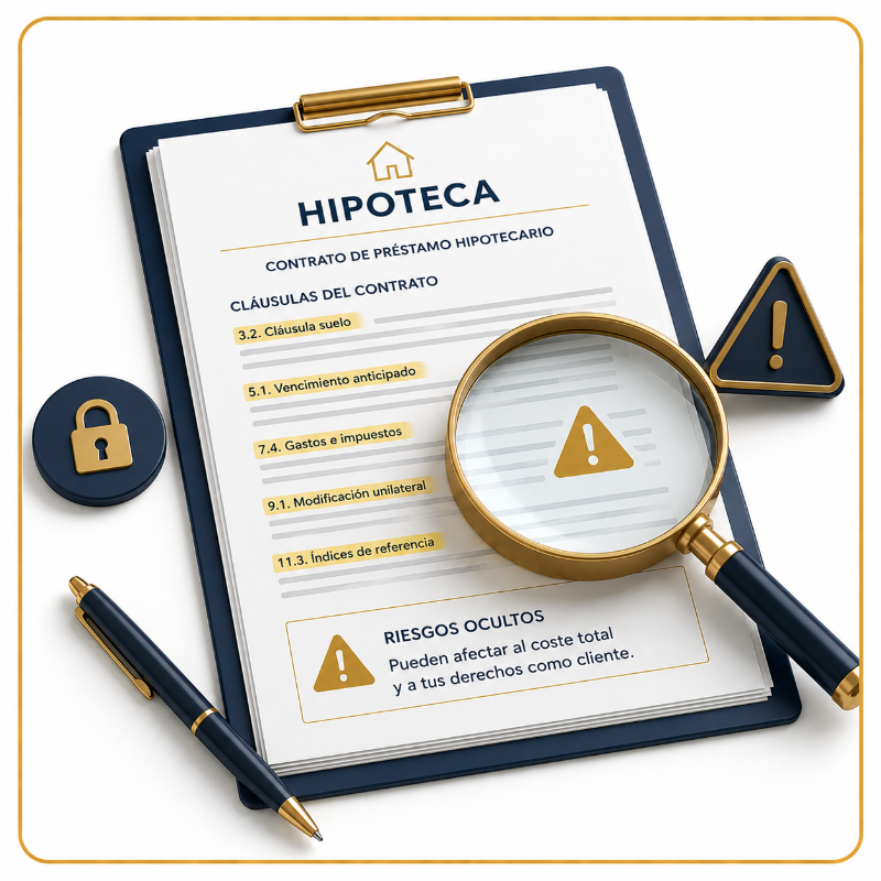 Análisis del contrato hipotecario para identificar riesgos ocultos y condiciones que pueden afectar al prestatario antes de firmar la hipoteca.