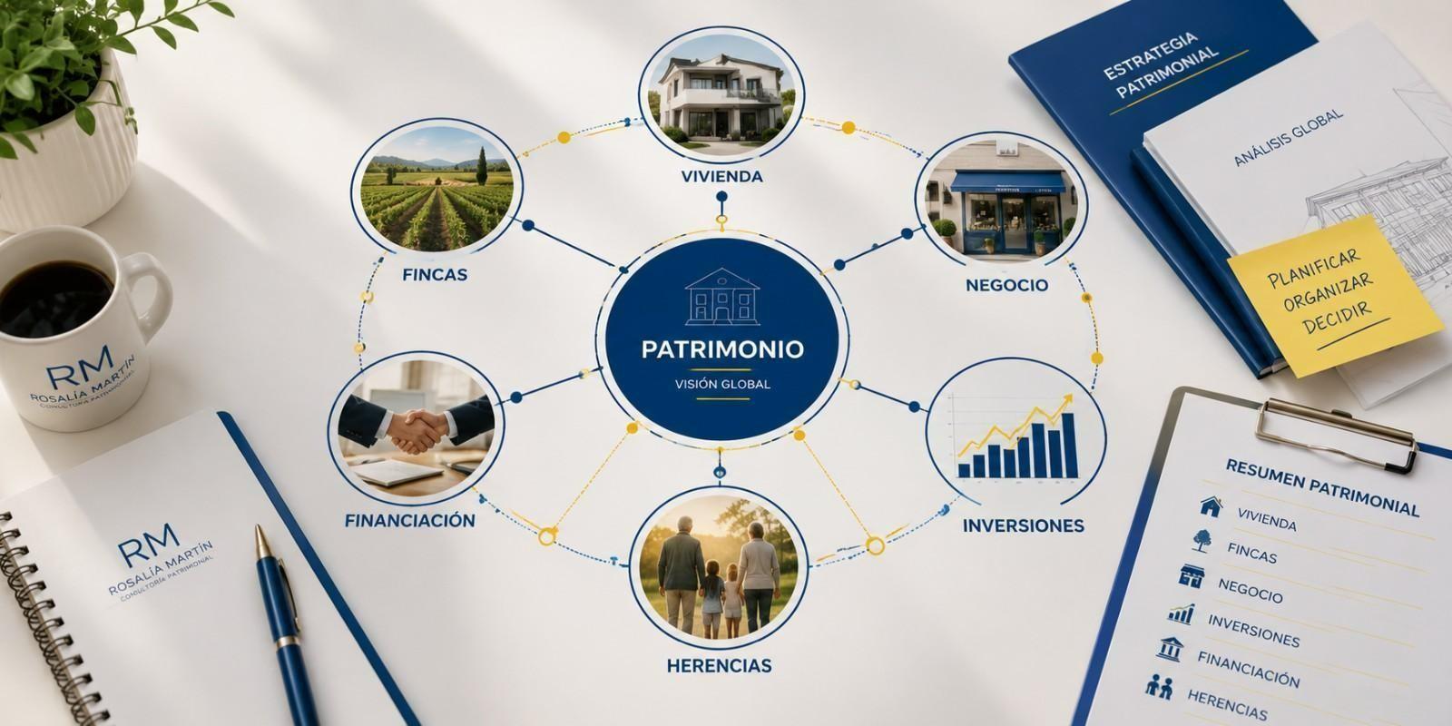 Consultoría patrimonial integral donde todos los elementos del patrimonio están conectados: inmuebles, herencias, fiscalidad, financiación, inversiones y planificación.