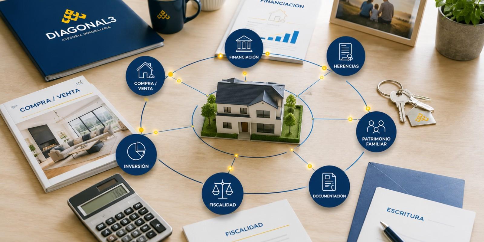 Planificación patrimonial que integra compra, venta, financiación, herencias, fiscalidad y documentación para una gestión inmobiliaria completa.