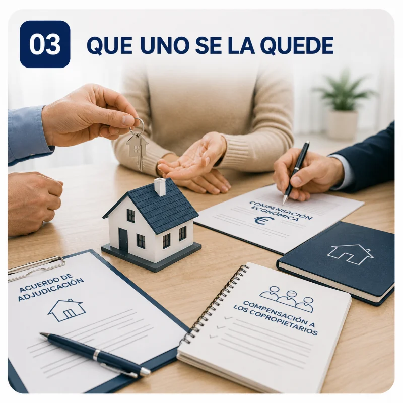 Adjudicación de una vivienda a un copropietario con compensación económica a los demás.
