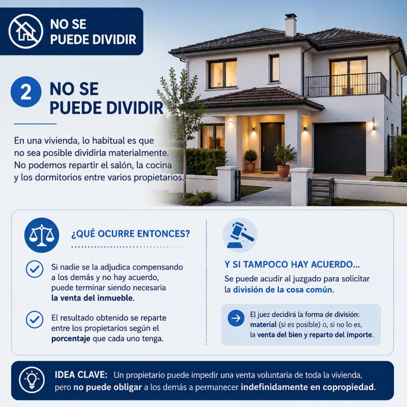 Vivienda indivisible en copropiedad: división de la cosa común cuando no hay acuerdo entre propietarios