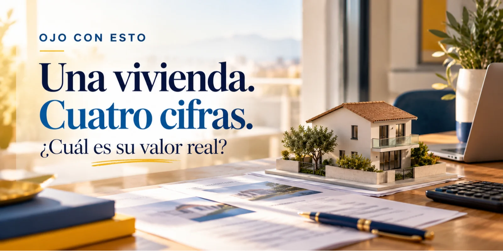 Una misma vivienda rodeada de cuatro referencias diferentes de valoración, representando las distintas cifras que pueden aparecer al analizar el valor de un inmueble