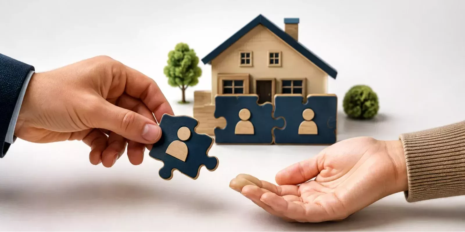 Copropietario vendiendo su participación en una vivienda representada mediante piezas de puzle Me gusta porque describe exactamente la imagen y además encaja con la búsqu