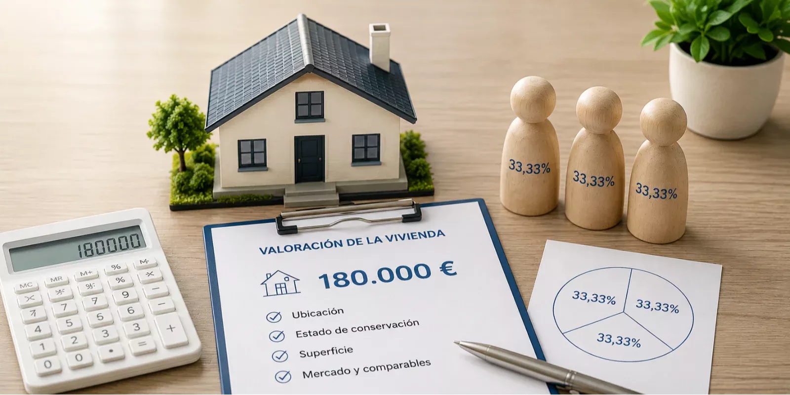 Valoración de vivienda en copropiedad con tres propietarios a partes iguales y cálculo de su valor.