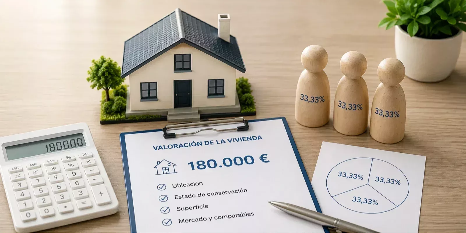 Valoración de vivienda en copropiedad con tres propietarios a partes iguales y cálculo de su valor.